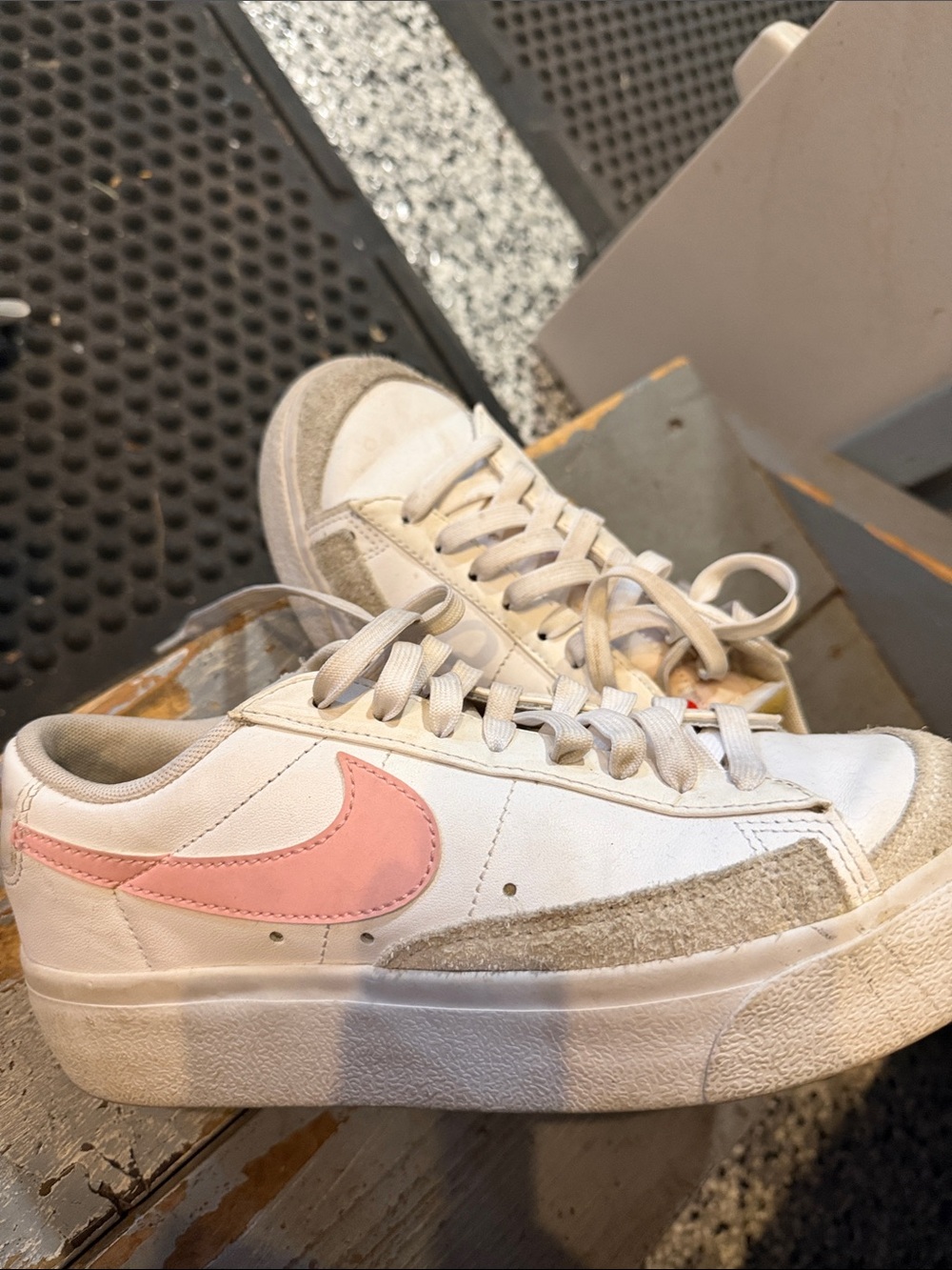 Nike Women's White Leather Sneakers with Pink Swoosh